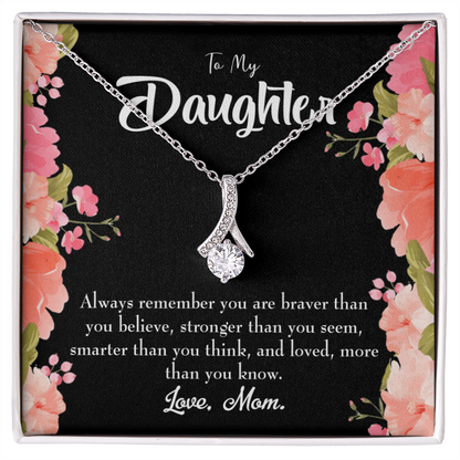 To My Daughter Mom Daughter Always Alluring Ribbon Necklace Message Card-Express Your Love Gifts