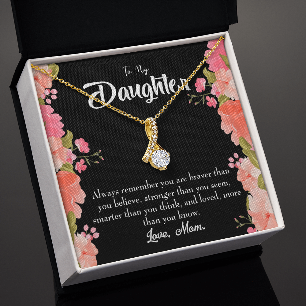 To My Daughter Mom Daughter Always Alluring Ribbon Necklace Message Card-Express Your Love Gifts