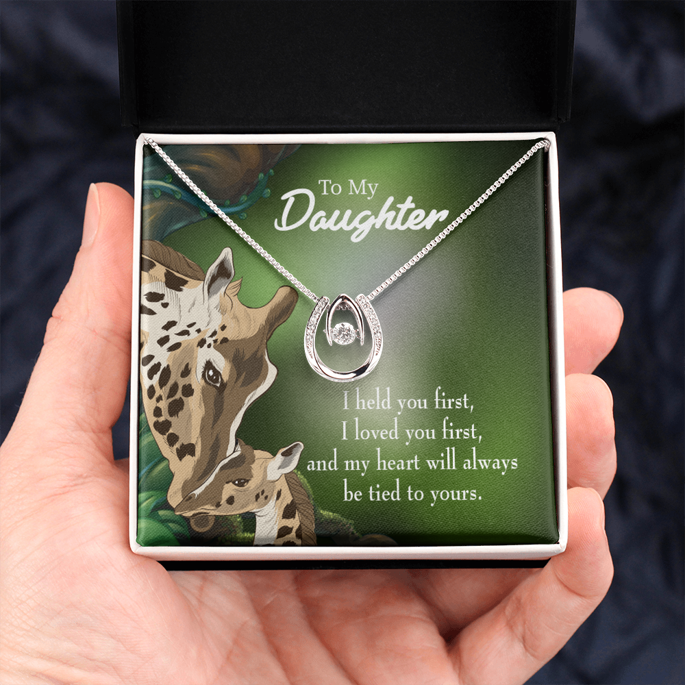 To My Daughter Mom Held You First Lucky Horseshoe Necklace Message Card 14k w CZ Crystals-Express Your Love Gifts