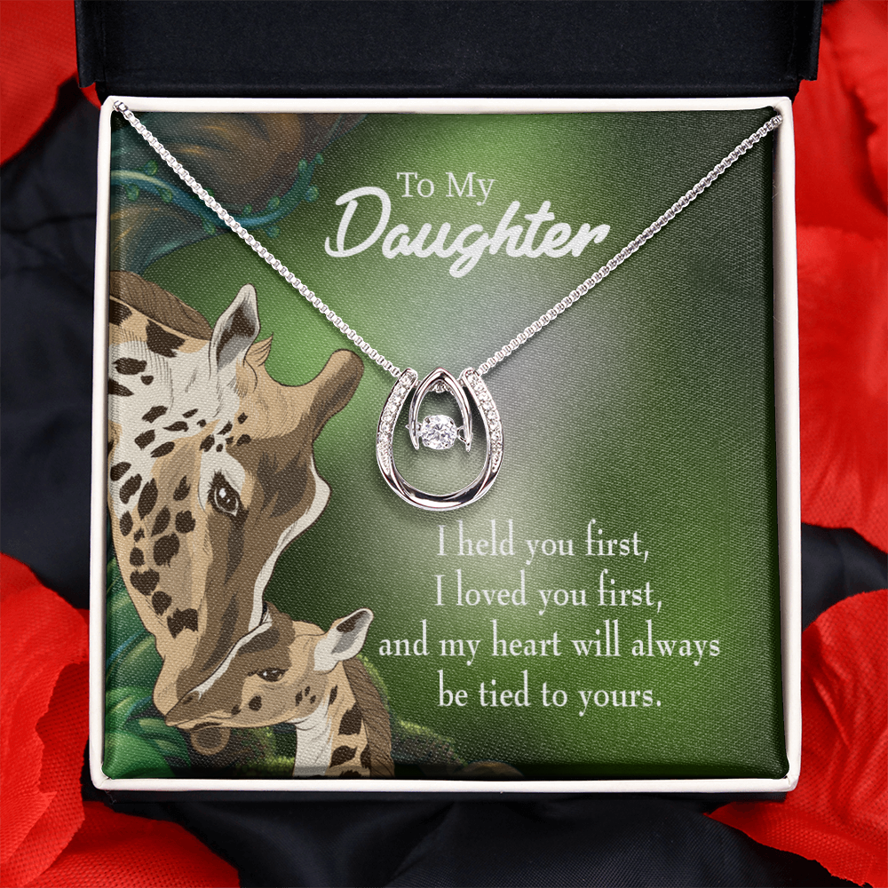 To My Daughter Mom Held You First Lucky Horseshoe Necklace Message Card 14k w CZ Crystals-Express Your Love Gifts