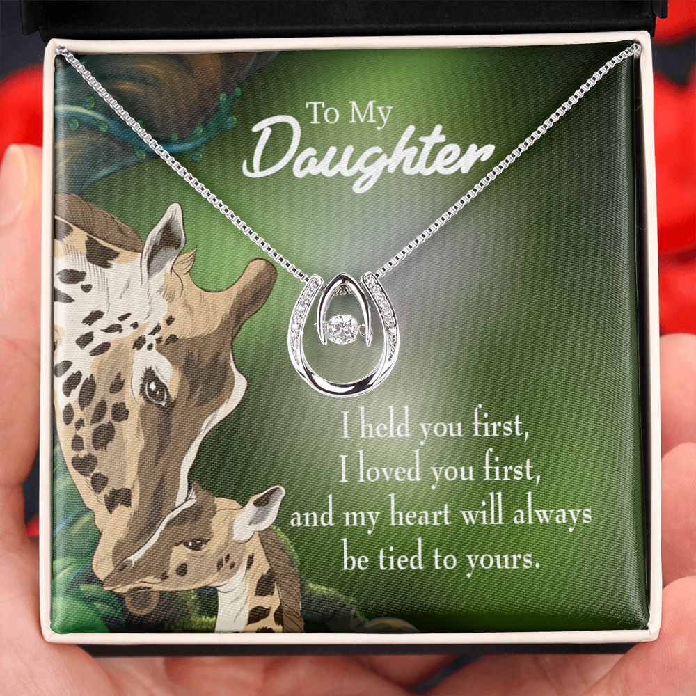 To My Daughter Mom Held You First Lucky Horseshoe Necklace Message Card 14k w CZ Crystals-Express Your Love Gifts