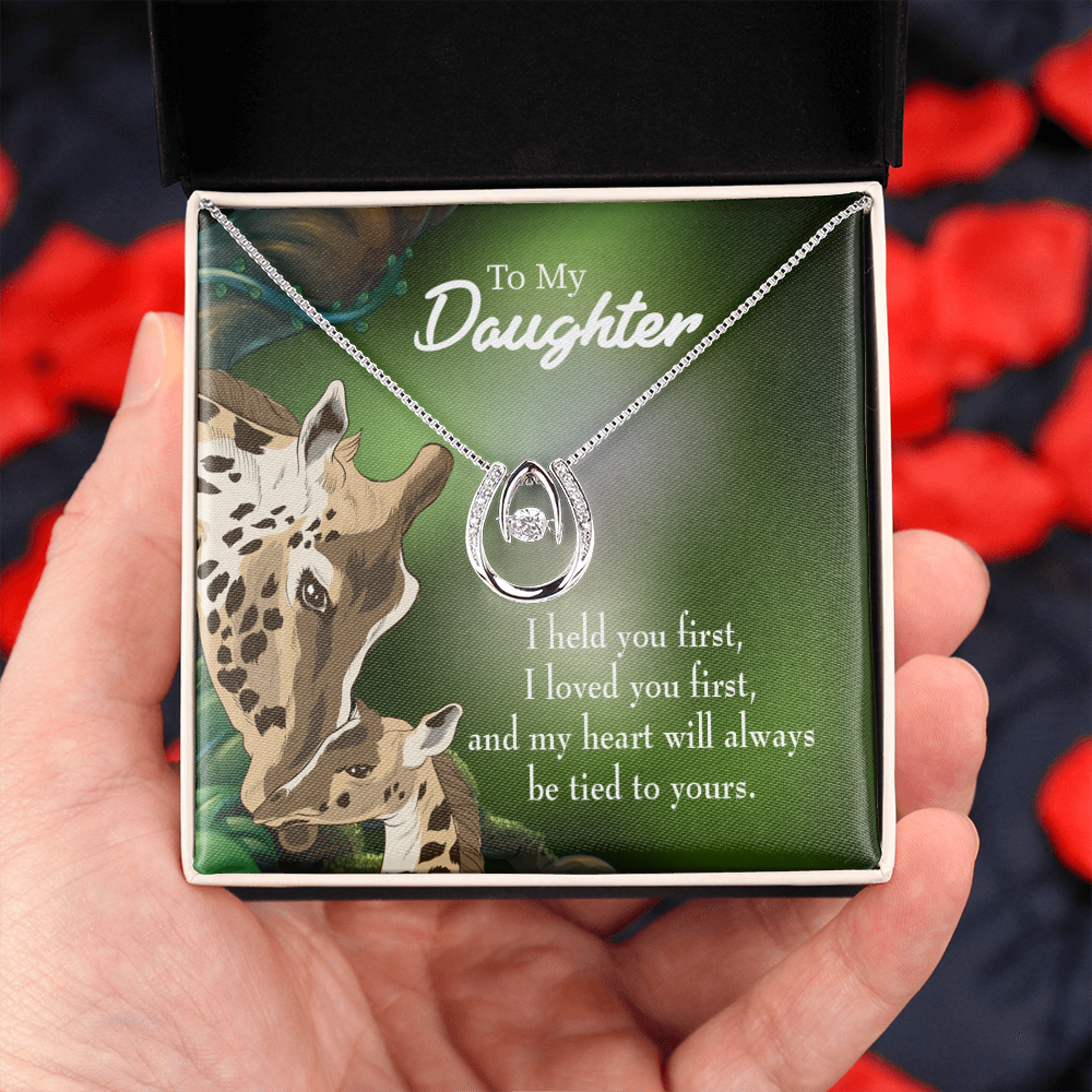 To My Daughter Mom Held You First Lucky Horseshoe Necklace Message Card 14k w CZ Crystals-Express Your Love Gifts