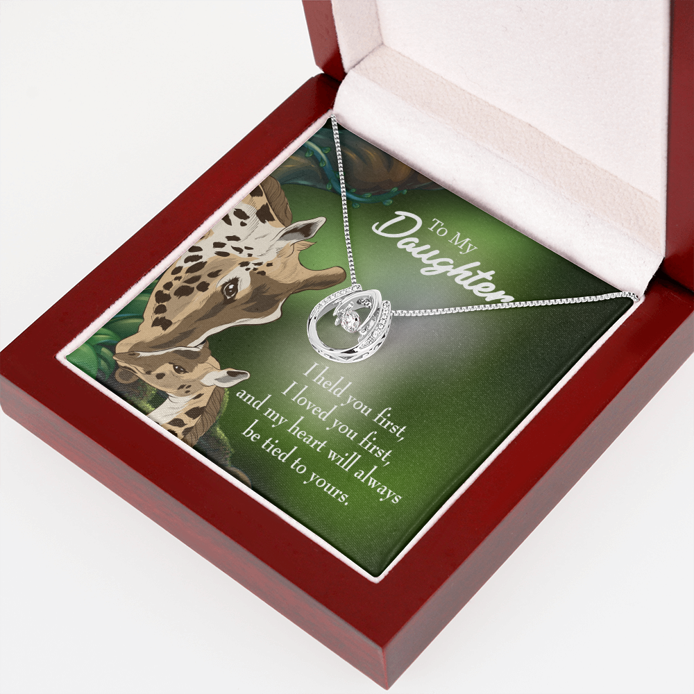 To My Daughter Mom Held You First Lucky Horseshoe Necklace Message Card 14k w CZ Crystals-Express Your Love Gifts