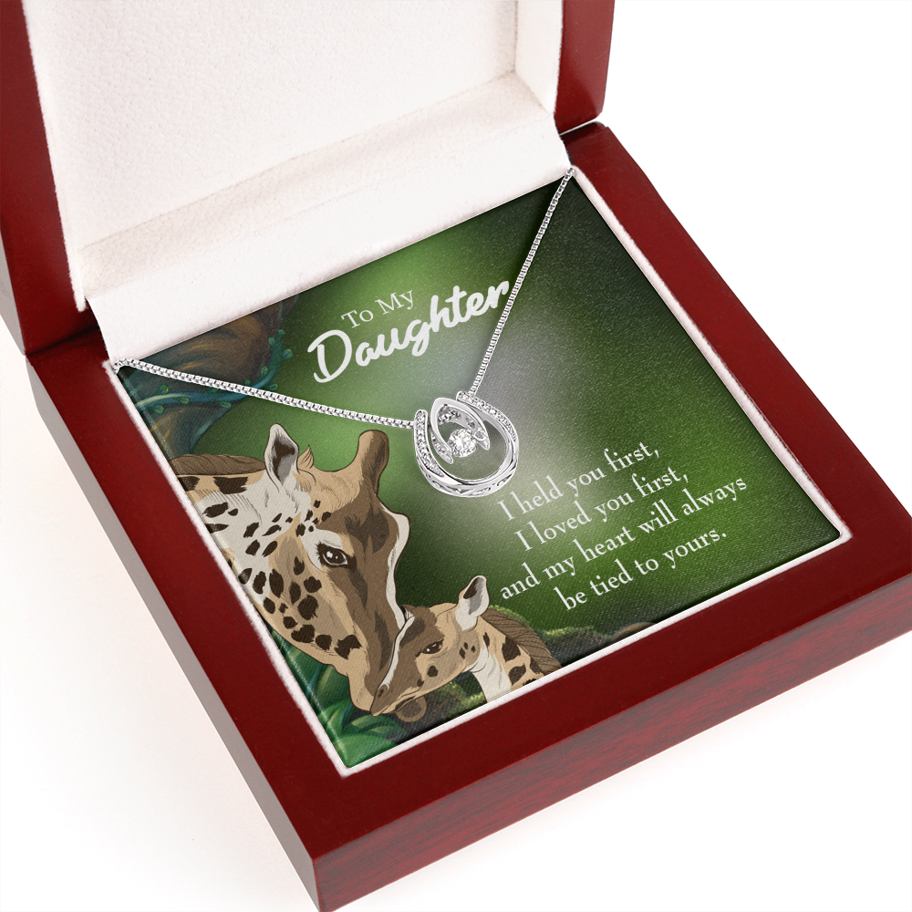 To My Daughter Mom Held You First Lucky Horseshoe Necklace Message Card 14k w CZ Crystals-Express Your Love Gifts