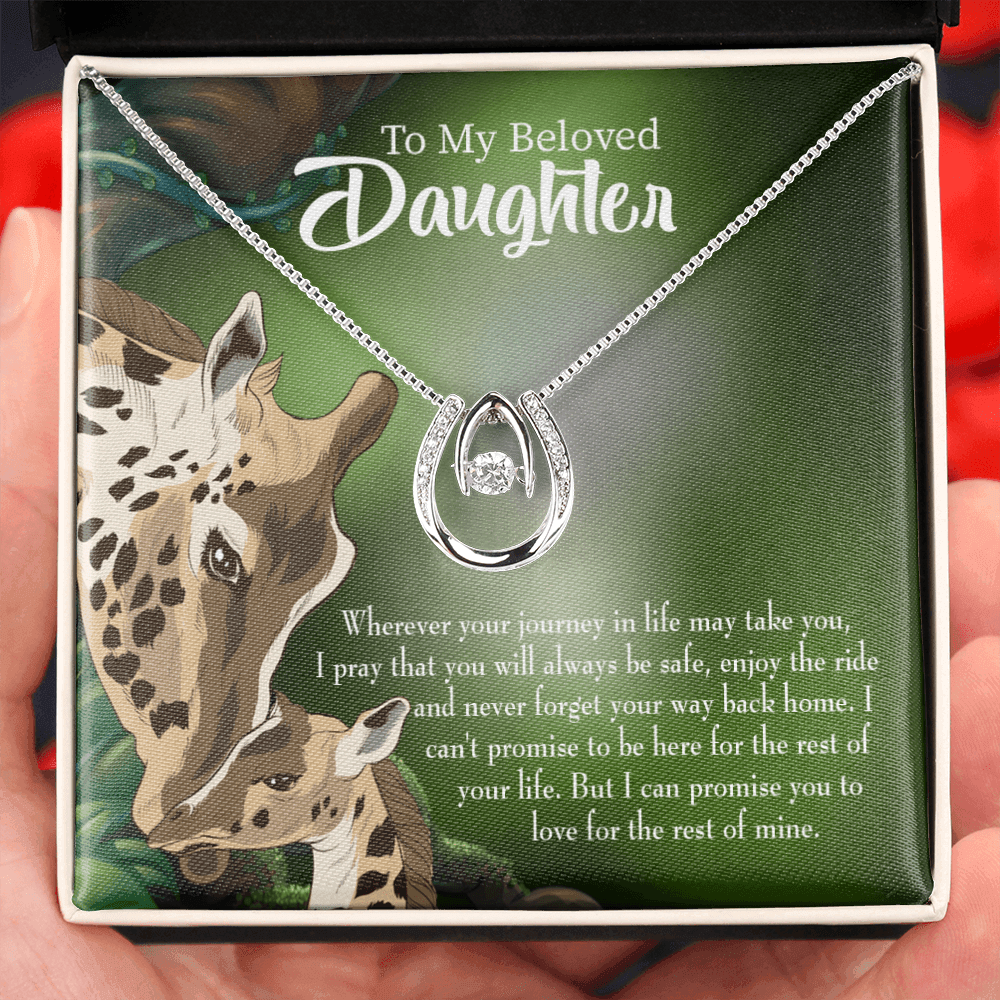 To My Daughter Mom Love You Eternally Lucky Horseshoe Necklace Message Card 14k w CZ Crystals-Express Your Love Gifts