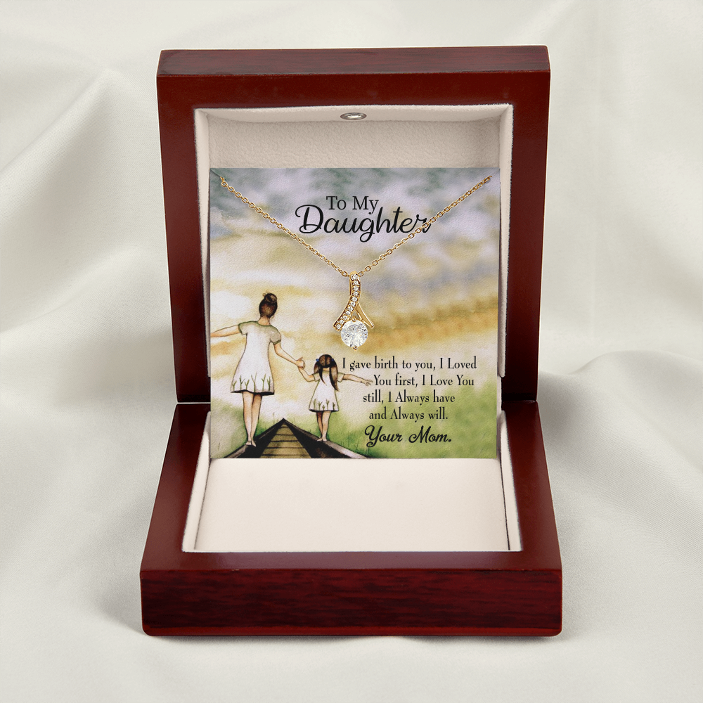 To My Daughter Mom Loved You First Alluring Ribbon Necklace Message Card-Express Your Love Gifts