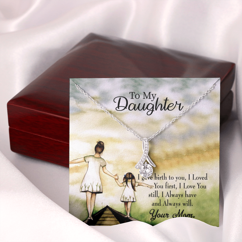 To My Daughter Mom Loved You First Alluring Ribbon Necklace Message Card-Express Your Love Gifts