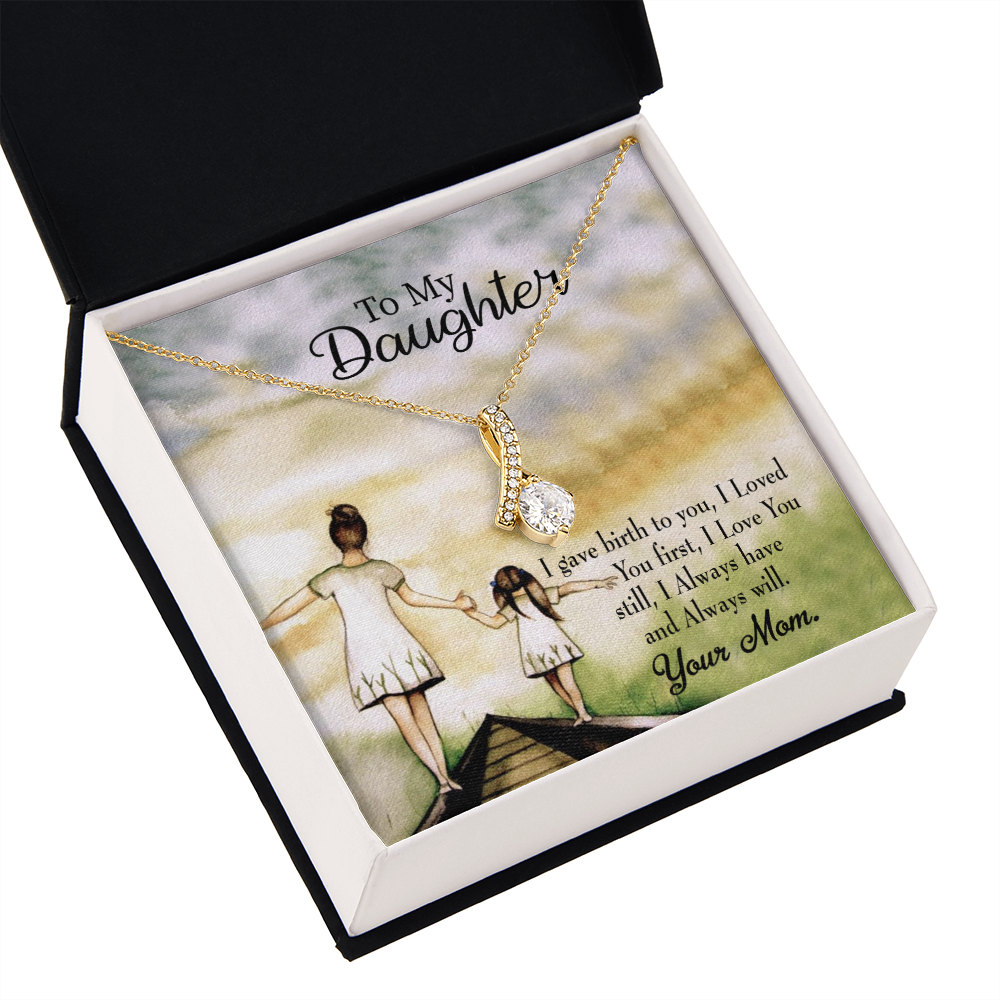 To My Daughter Mom Loved You First Alluring Ribbon Necklace Message Card-Express Your Love Gifts