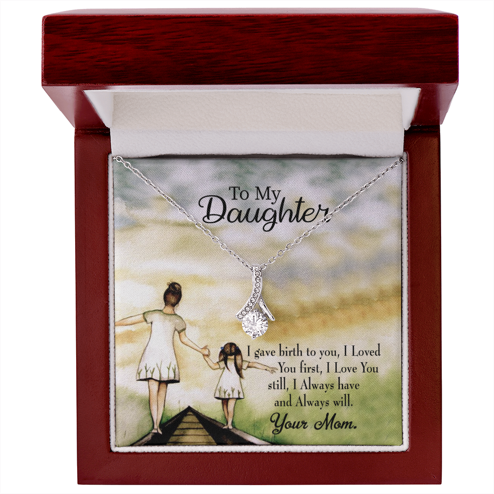 To My Daughter Mom Loved You First Alluring Ribbon Necklace Message Card-Express Your Love Gifts