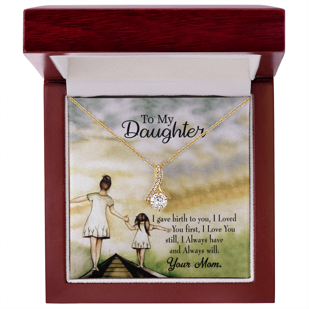 To My Daughter Mom Loved You First Alluring Ribbon Necklace Message Card-Express Your Love Gifts