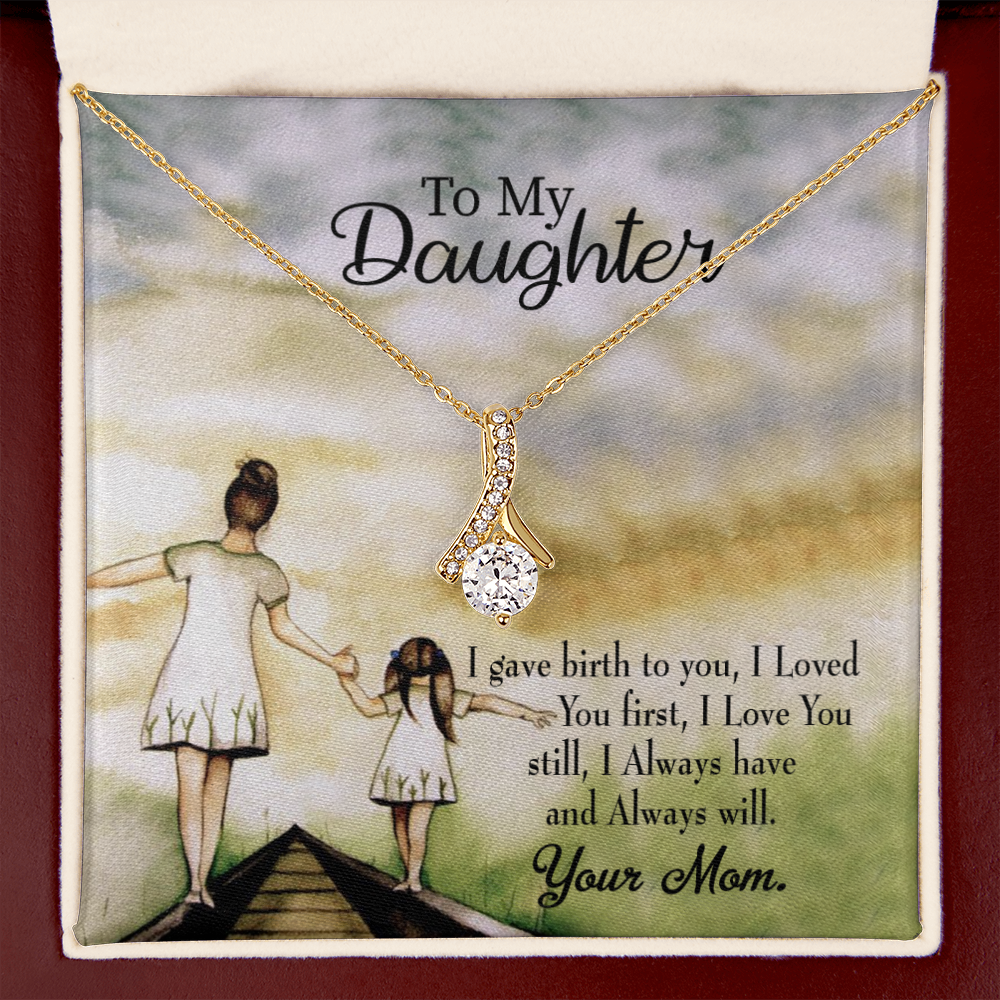 To My Daughter Mom Loved You First Alluring Ribbon Necklace Message Card-Express Your Love Gifts