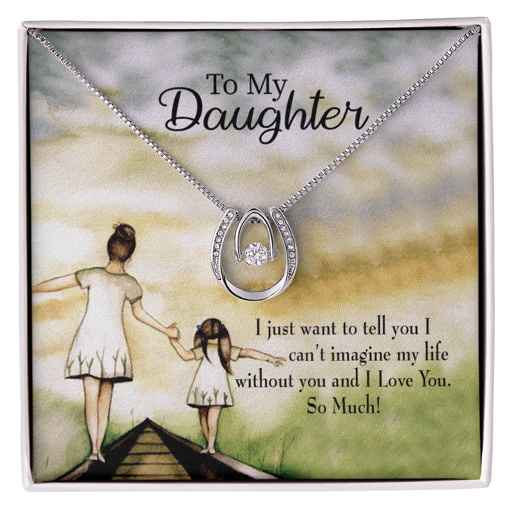 To My Daughter Mom Lucky Horseshoe Necklace Message Card 14k w CZ Crystals-Express Your Love Gifts