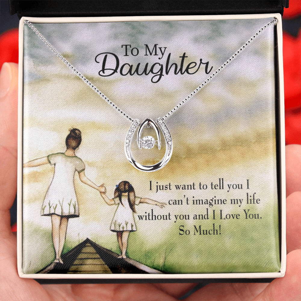 To My Daughter Mom Lucky Horseshoe Necklace Message Card 14k w CZ Crystals-Express Your Love Gifts