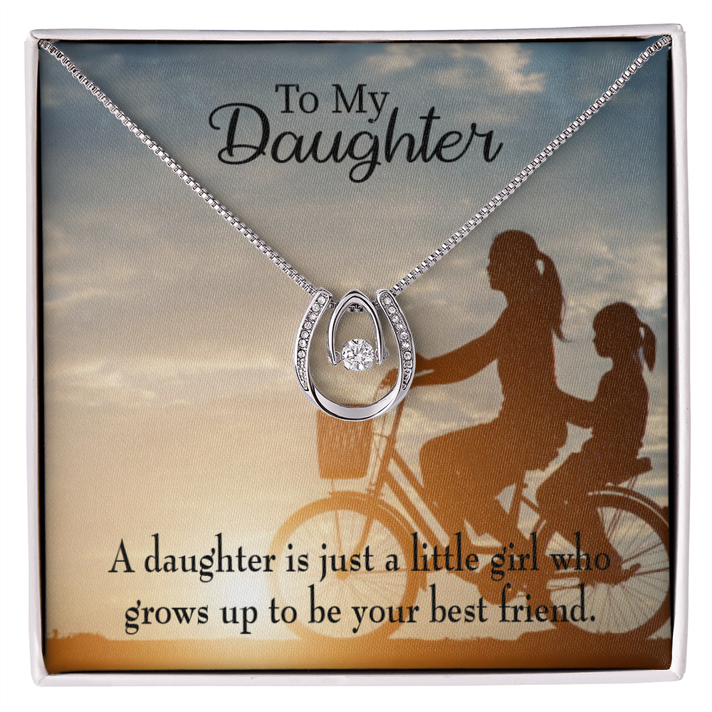 To My Daughter Mom&#39;s Little Girl Bestfriend Lucky Horseshoe Necklace Message Card 14k w CZ Crystals-Express Your Love Gifts