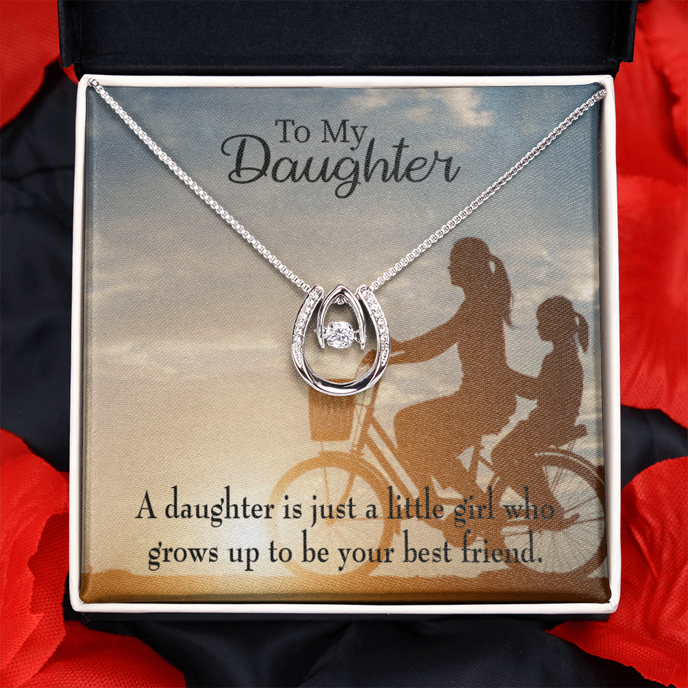 To My Daughter Mom's Little Girl Bestfriend Lucky Horseshoe Necklace Message Card 14k w CZ Crystals-Express Your Love Gifts