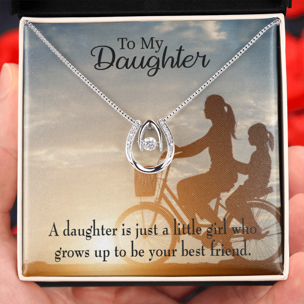 To My Daughter Mom's Little Girl Bestfriend Lucky Horseshoe Necklace Message Card 14k w CZ Crystals-Express Your Love Gifts