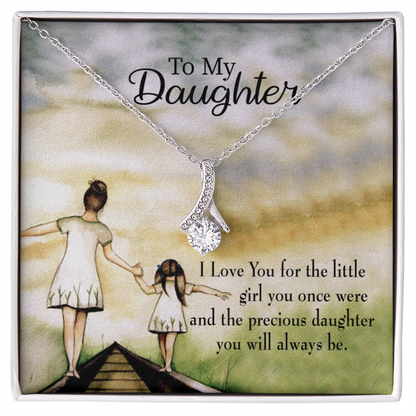 To My Daughter Mom's Precious Daughter Alluring Ribbon Necklace Message Card-Express Your Love Gifts