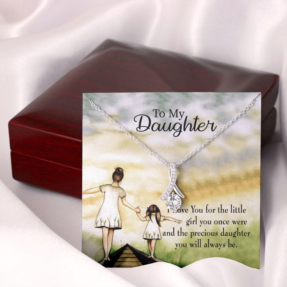 To My Daughter Mom's Precious Daughter Alluring Ribbon Necklace Message Card-Express Your Love Gifts