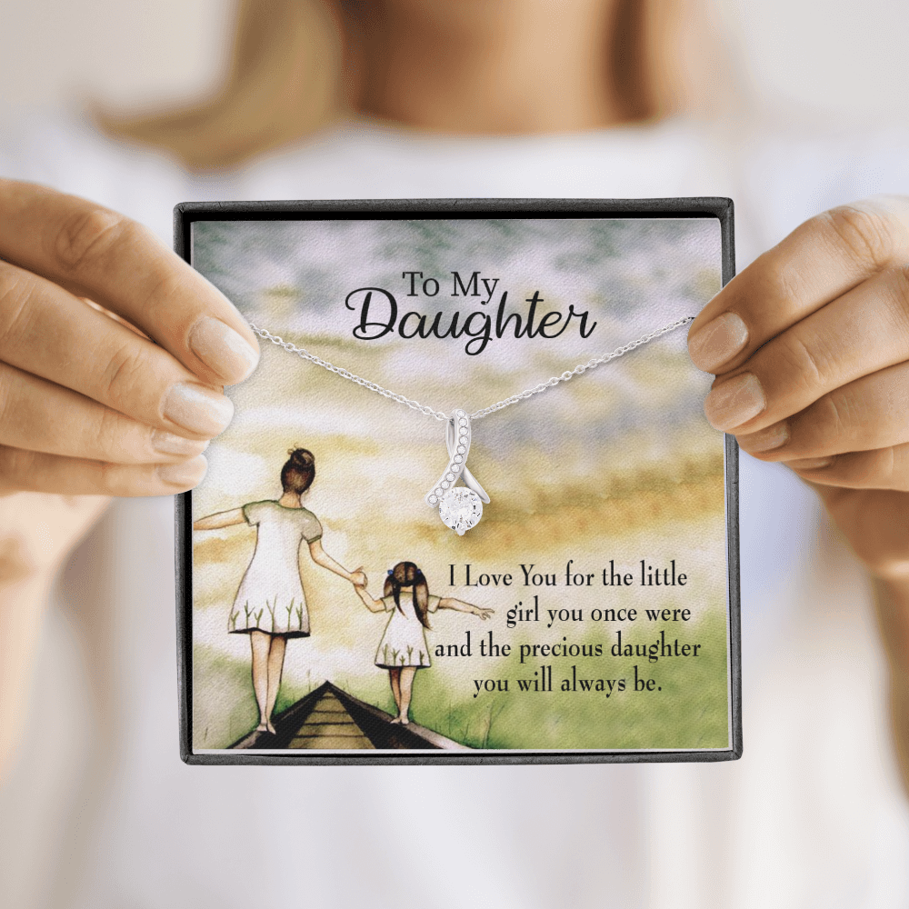 To My Daughter Mom's Precious Daughter Alluring Ribbon Necklace Message Card-Express Your Love Gifts