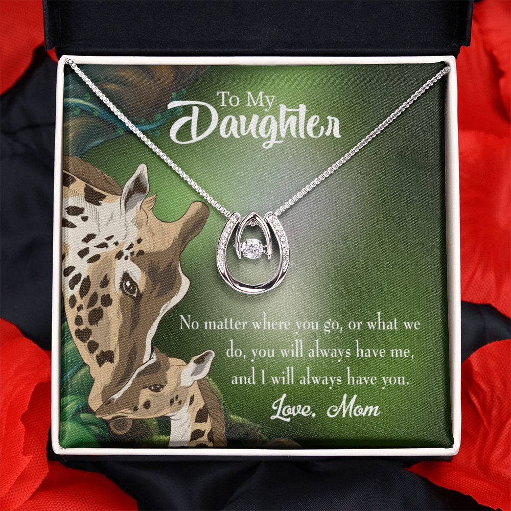 To My Daughter Mom Will Always Have You Lucky Horseshoe Necklace Message Card 14k w CZ Crystals-Express Your Love Gifts