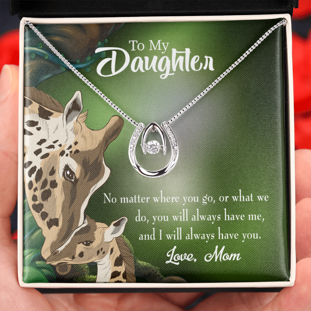 To My Daughter Mom Will Always Have You Lucky Horseshoe Necklace Message Card 14k w CZ Crystals-Express Your Love Gifts