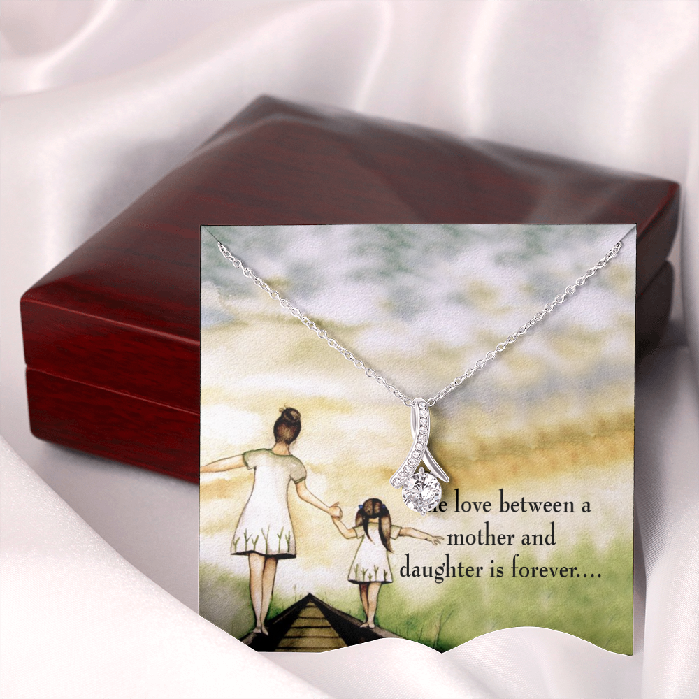 To My Daughter Mother Daughter Eternal Love Alluring Ribbon Necklace Message Card-Express Your Love Gifts