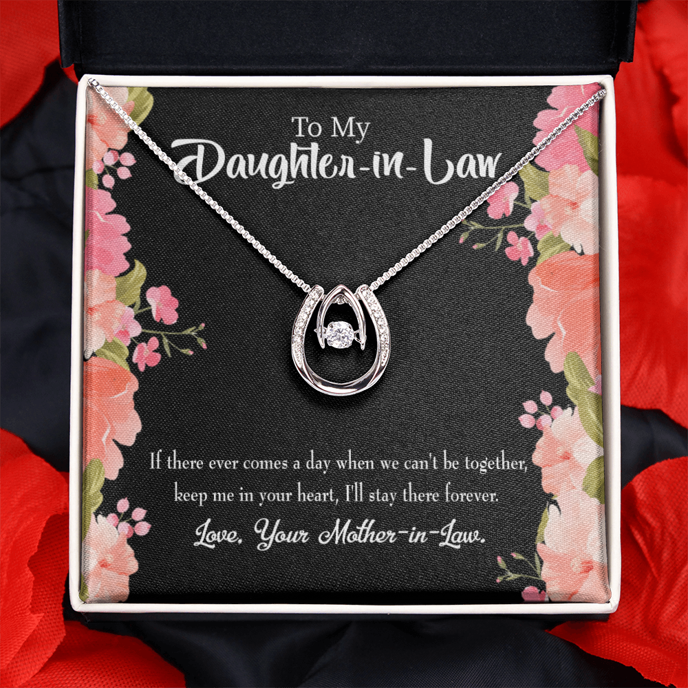 To My Daughter Mother-in-Law Keep in Heart Lucky Horseshoe Necklace Message Card 14k w CZ Crystals-Express Your Love Gifts