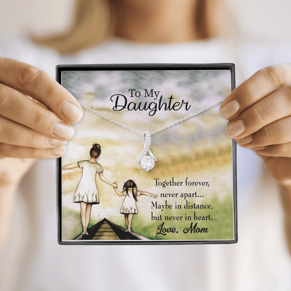 To My Daughter Never Apart From Mom Alluring Ribbon Necklace Message Card-Express Your Love Gifts