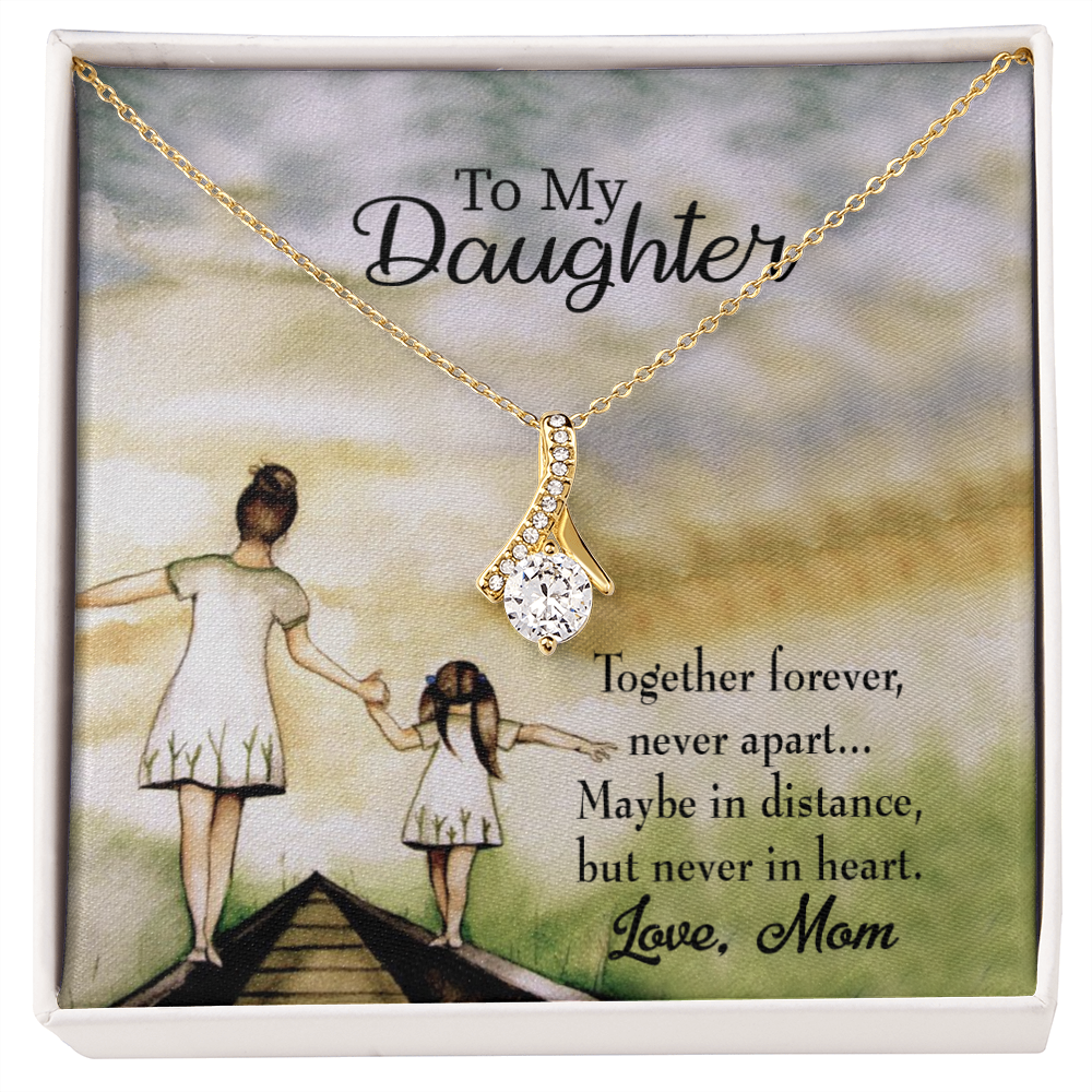 To My Daughter Never Apart From Mom Alluring Ribbon Necklace Message Card-Express Your Love Gifts