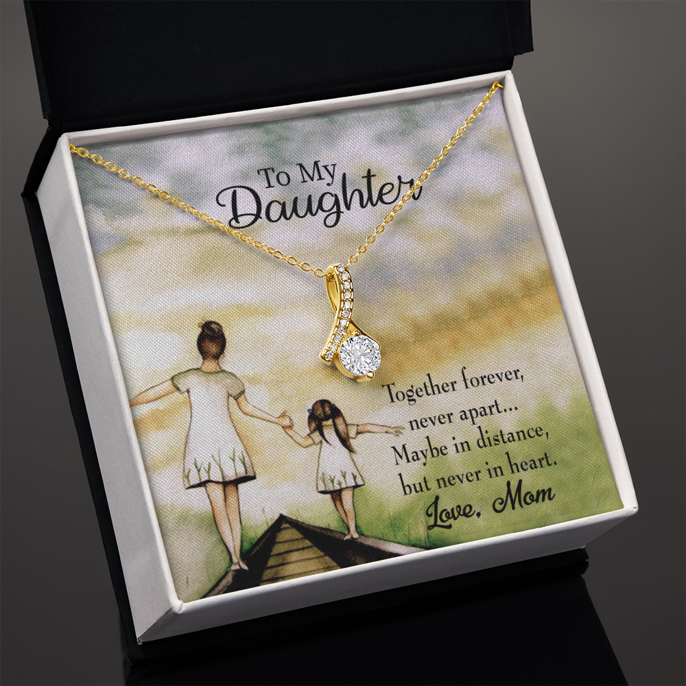 To My Daughter Never Apart From Mom Alluring Ribbon Necklace Message Card-Express Your Love Gifts