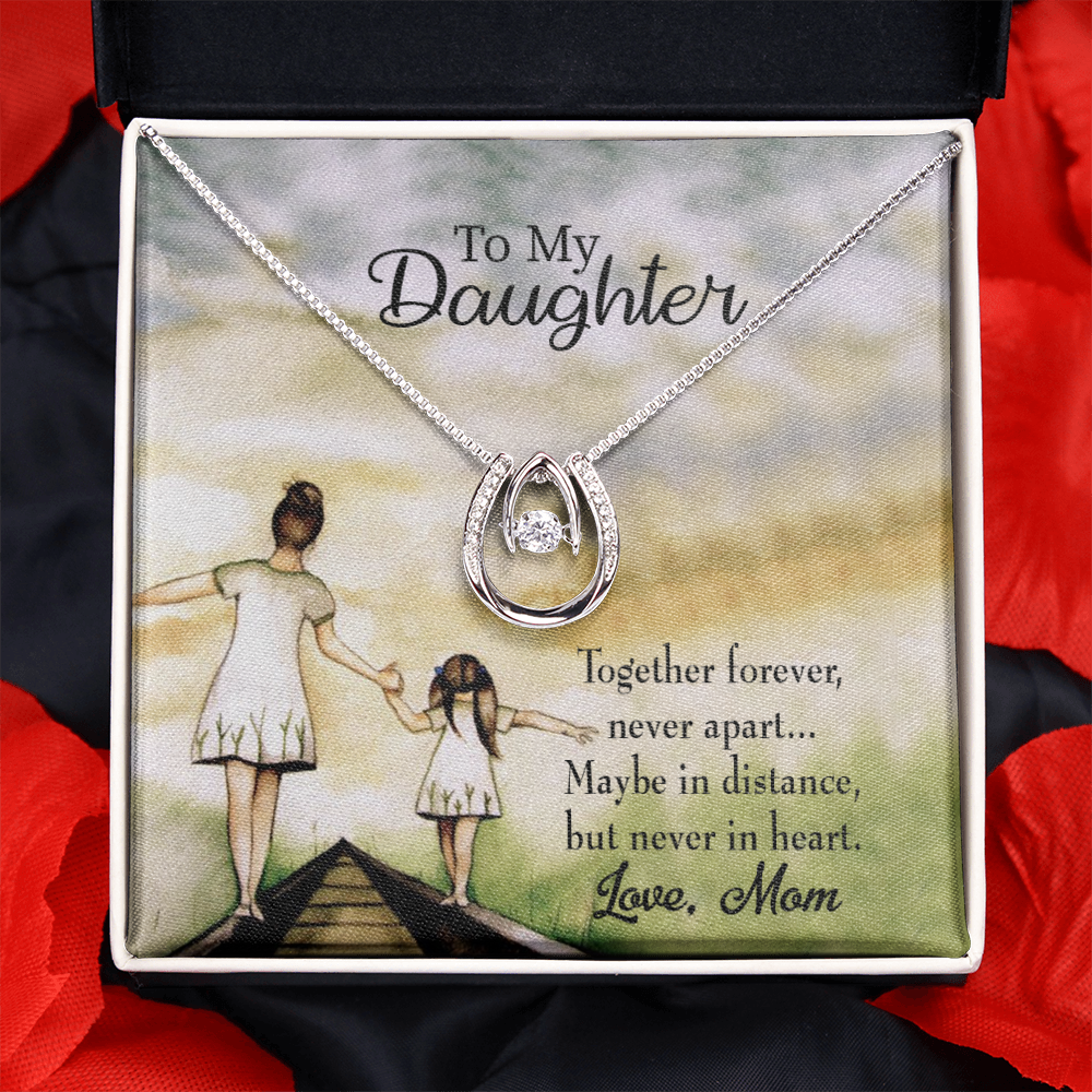 To My Daughter Never Apart from Mom Lucky Horseshoe Necklace Message Card 14k w CZ Crystals-Express Your Love Gifts