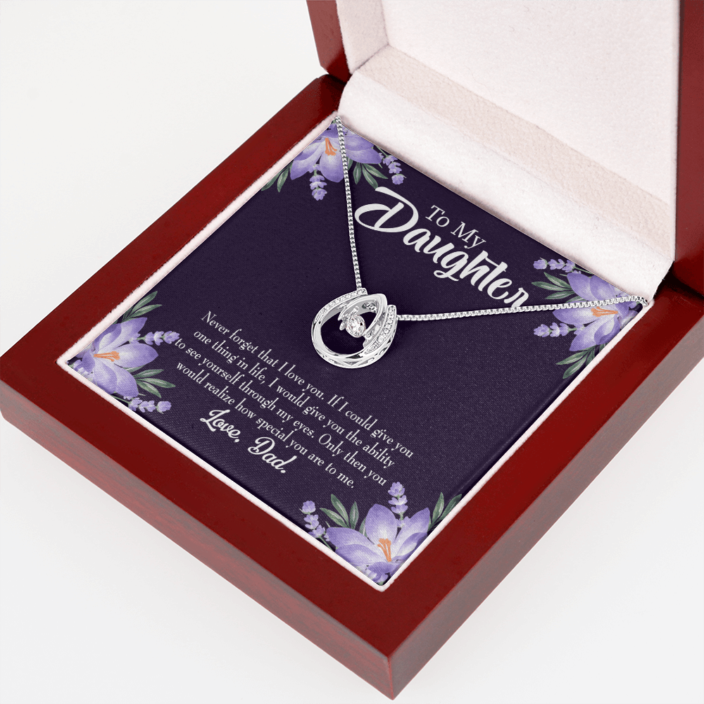 To My Daughter Never Forget That I Love You From Dad Lucky Horseshoe Necklace Message Card 14k w CZ Crystals-Express Your Love Gifts