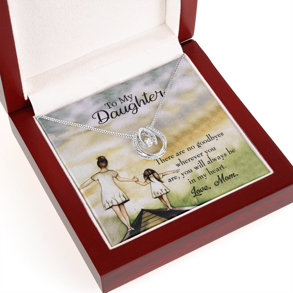 To My Daughter No Goodbyes Mom Lucky Horseshoe Necklace Message Card 14k w CZ Crystals-Express Your Love Gifts