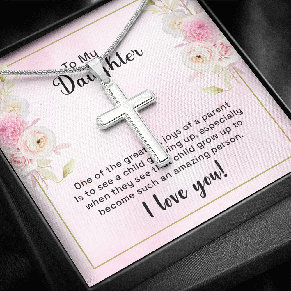 To My Daughter One Of The Greatest Joys Cross Card Necklace w Stainless Steel Pendant-Express Your Love Gifts