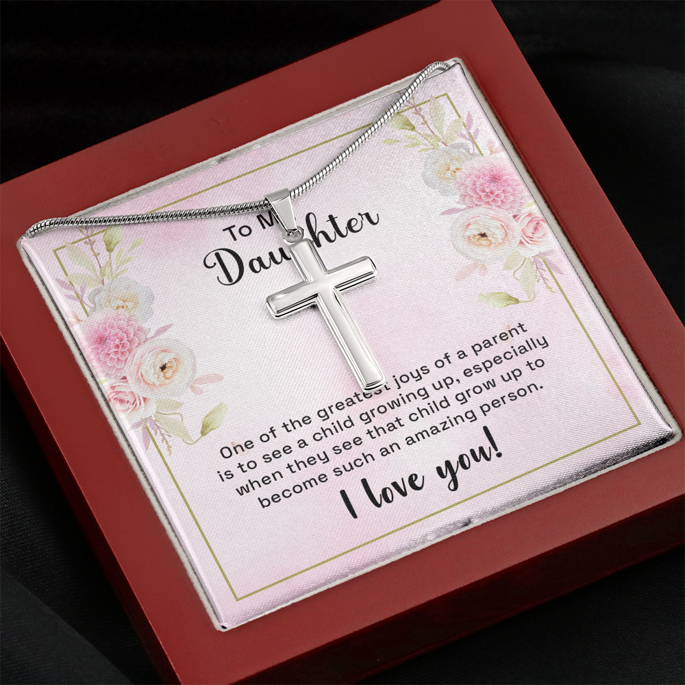 To My Daughter One Of The Greatest Joys Cross Card Necklace w Stainless Steel Pendant-Express Your Love Gifts