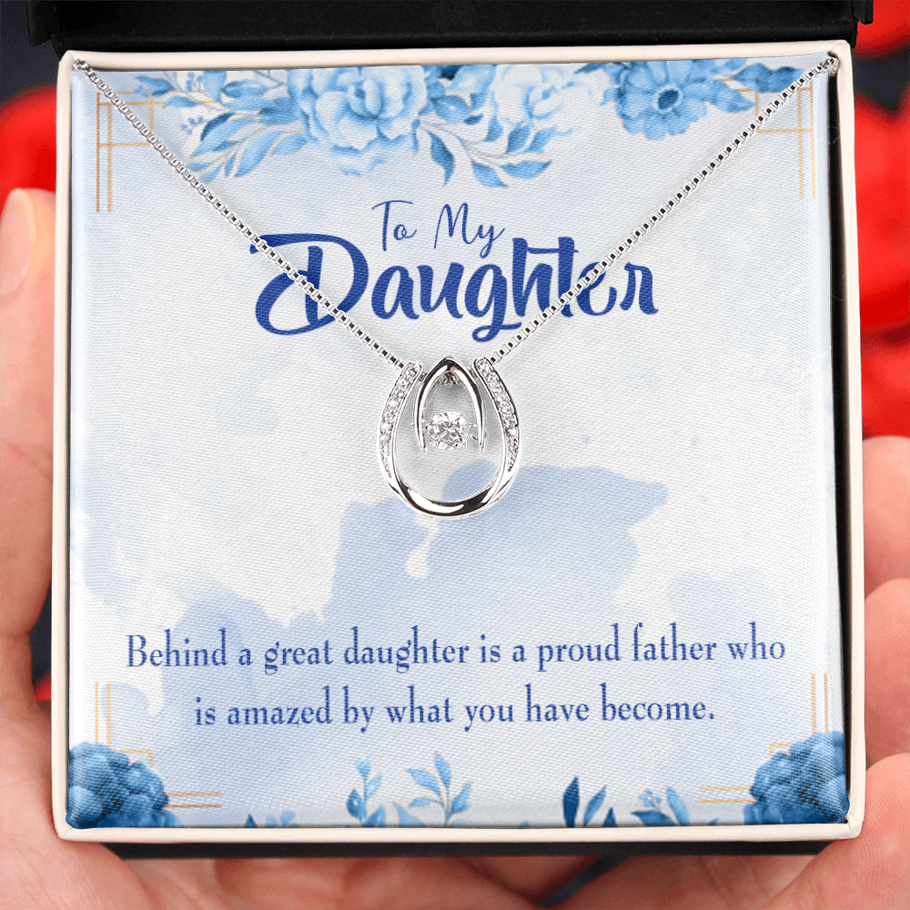 To My Daughter Proud Father Lucky Horseshoe Necklace Message Card 14k w CZ Crystals-Express Your Love Gifts