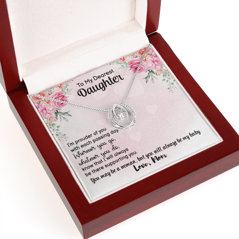 To My Daughter Prouder of You From Mom Lucky Horseshoe Necklace Message Card 14k w CZ Crystals-Express Your Love Gifts