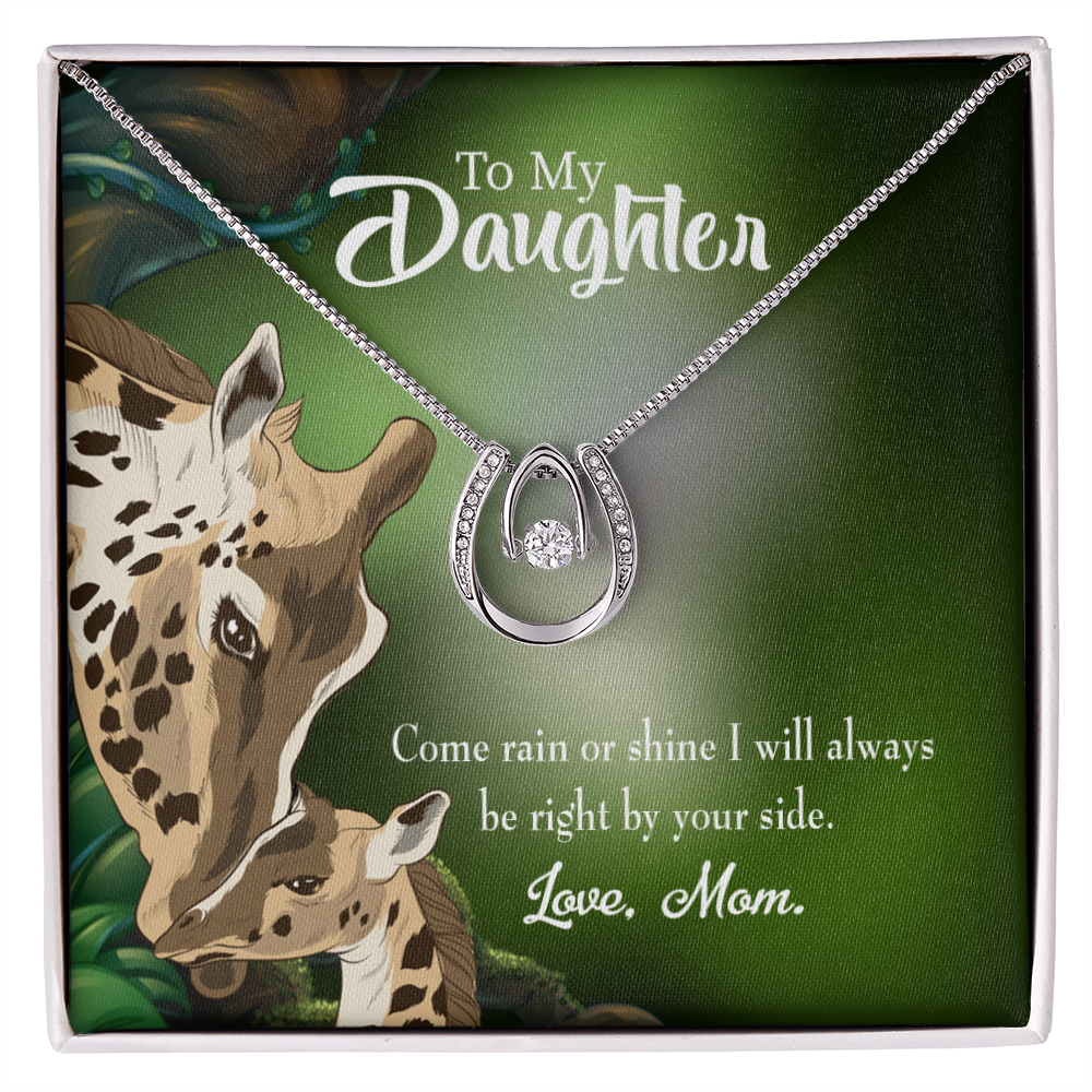 To My Daughter Rain or Shine Mom Lucky Horseshoe Necklace Message Card 14k w CZ Crystals-Express Your Love Gifts