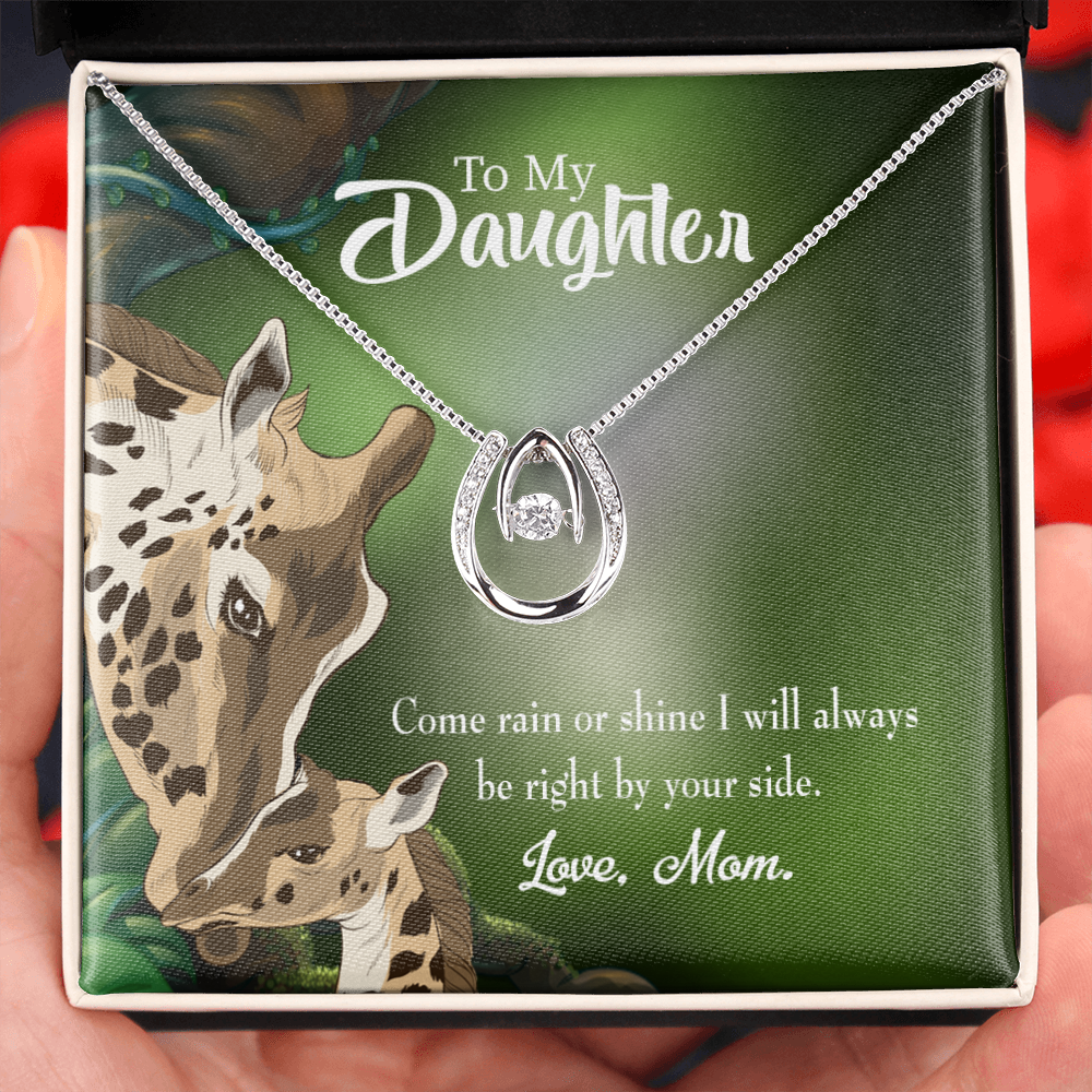 To My Daughter Rain or Shine Mom Lucky Horseshoe Necklace Message Card 14k w CZ Crystals-Express Your Love Gifts