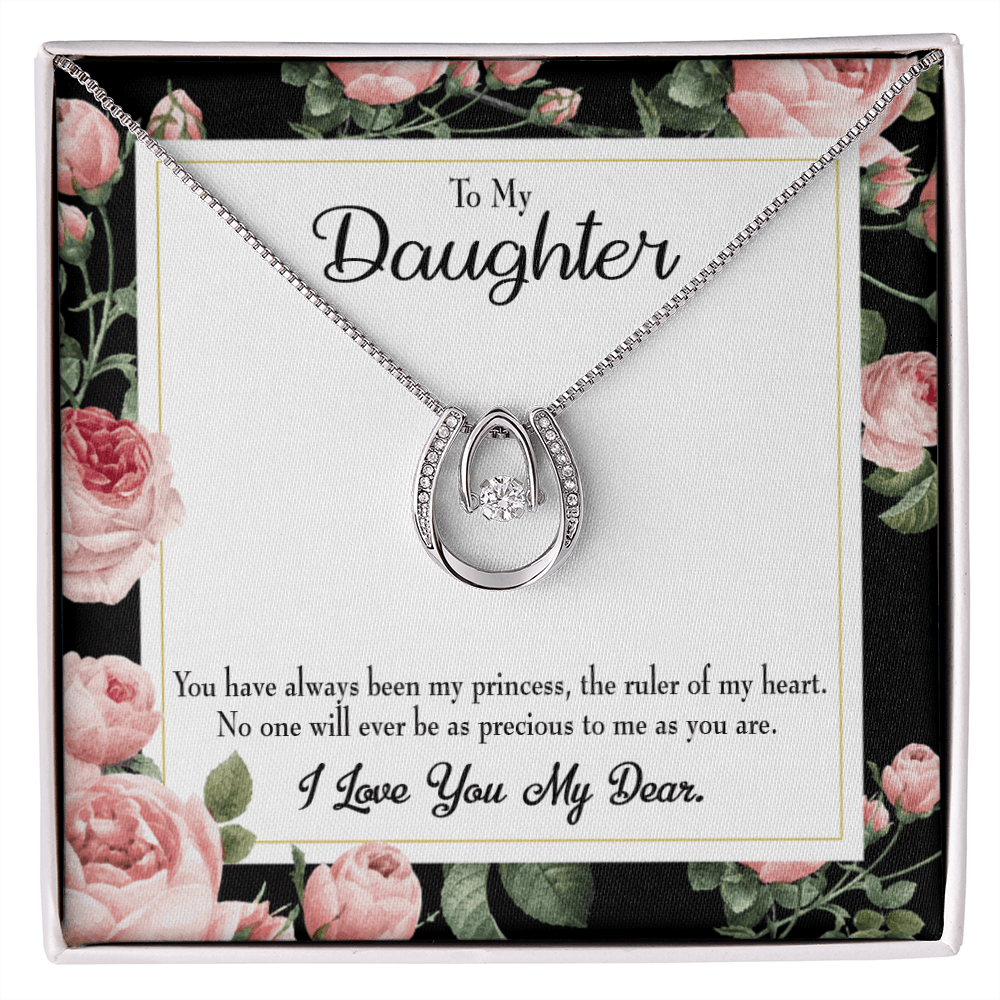 To My Daughter Ruler of My Heart Lucky Horseshoe Necklace Message Card 14k w CZ Crystals-Express Your Love Gifts