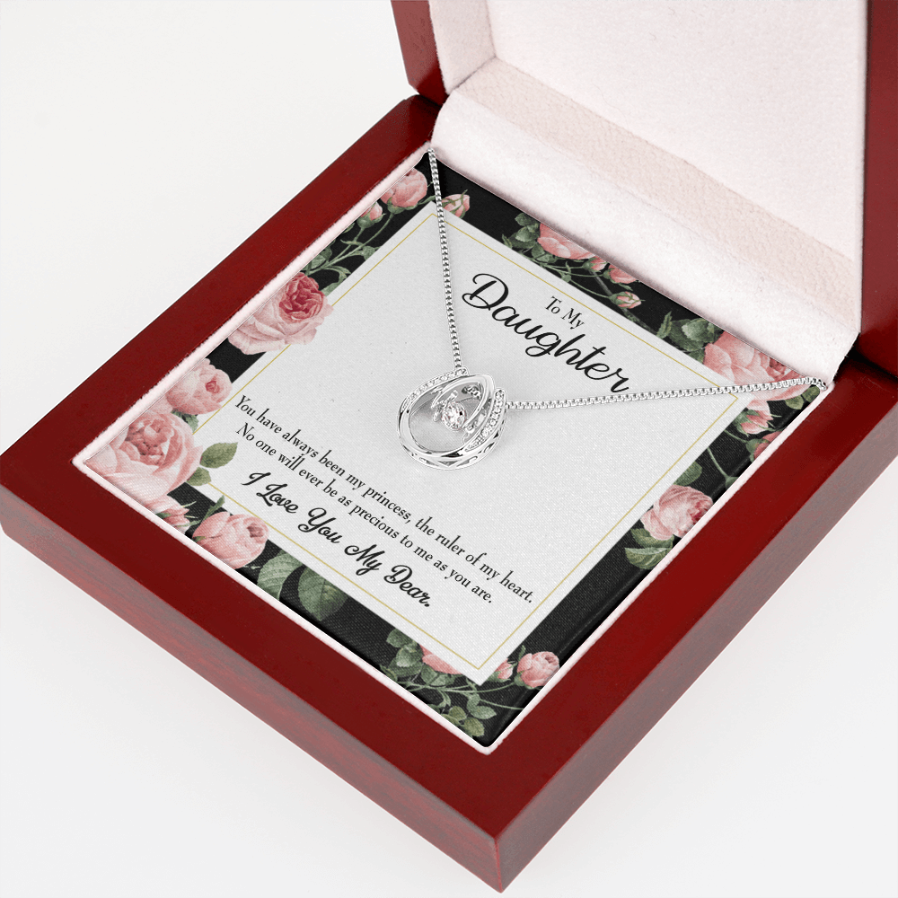 To My Daughter Ruler of My Heart Lucky Horseshoe Necklace Message Card 14k w CZ Crystals-Express Your Love Gifts