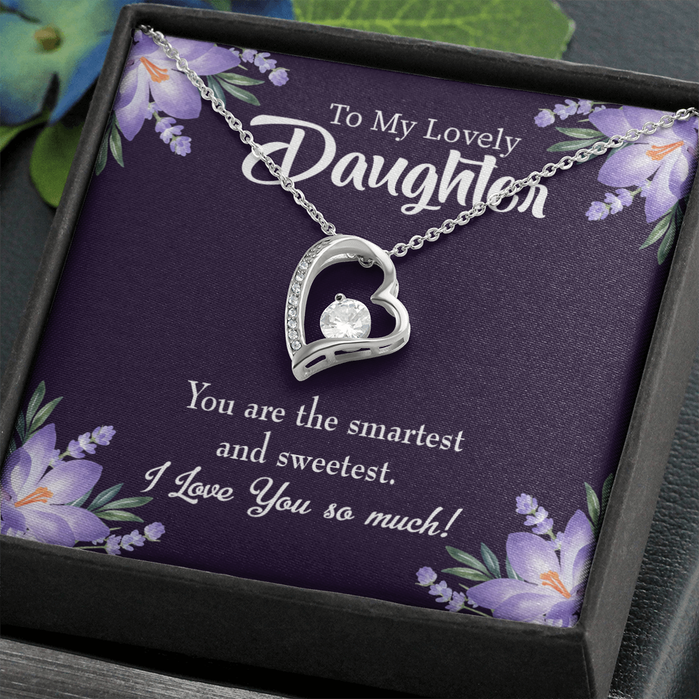 To My Daughter Smartest and Sweetest Daughter Forever Necklace w Message Card-Express Your Love Gifts