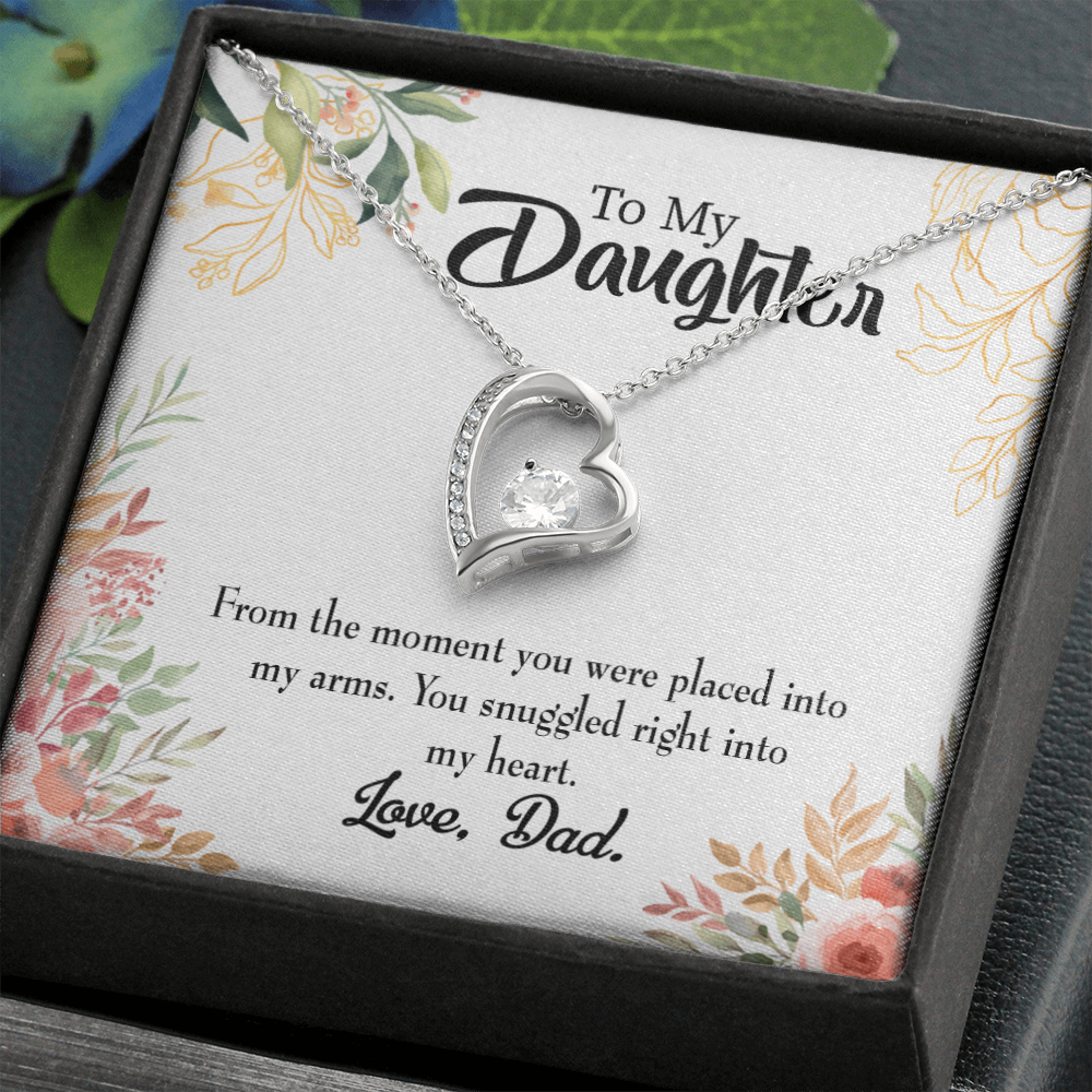 To My Daughter Snuggled Into My Heart From Dad Forever Necklace w Message Card-Express Your Love Gifts