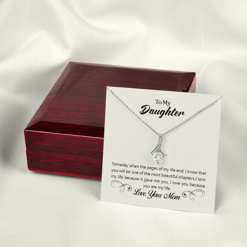 To My Daughter Someday From Mom Alluring Ribbon Necklace Message Card-Express Your Love Gifts