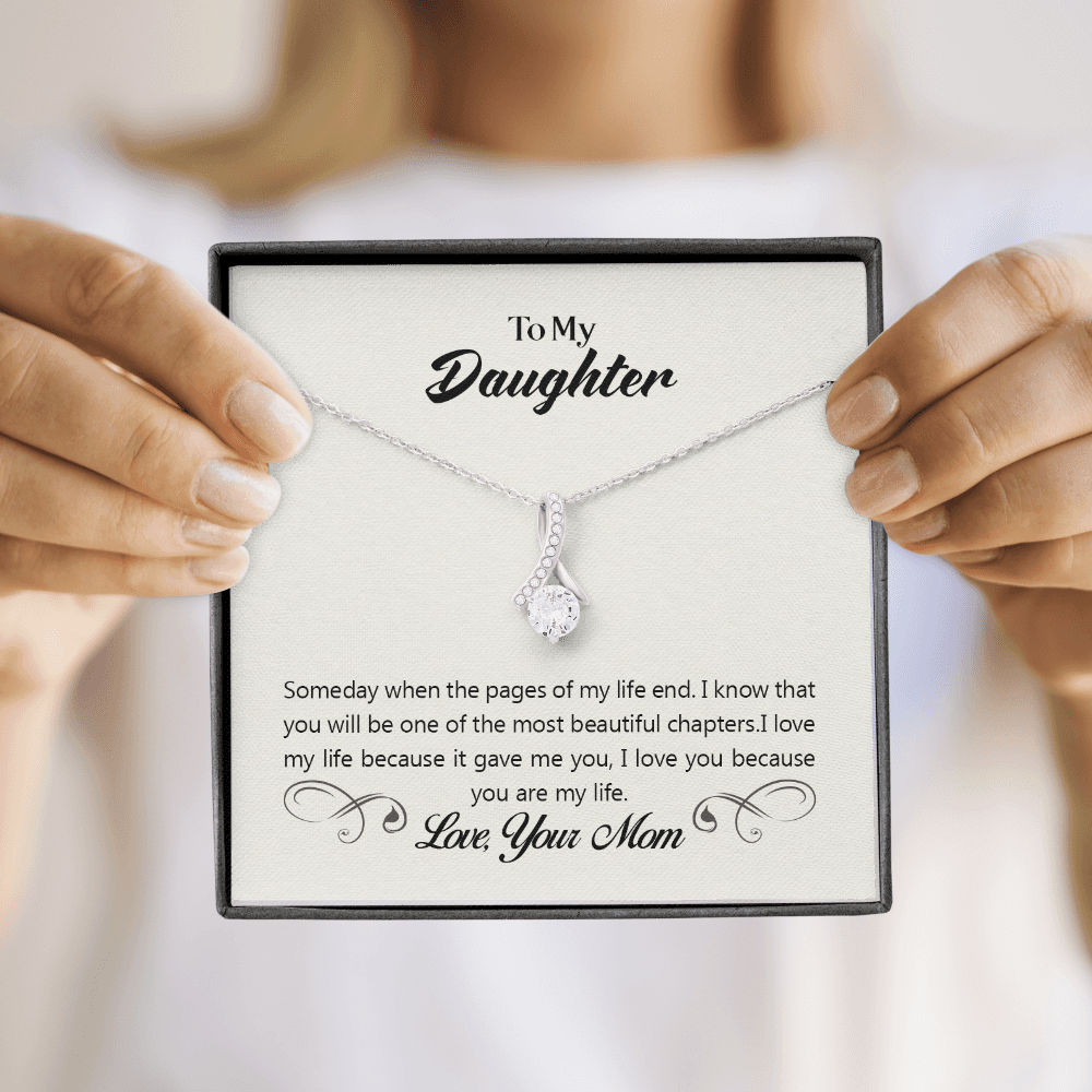 To My Daughter Someday From Mom Alluring Ribbon Necklace Message Card-Express Your Love Gifts