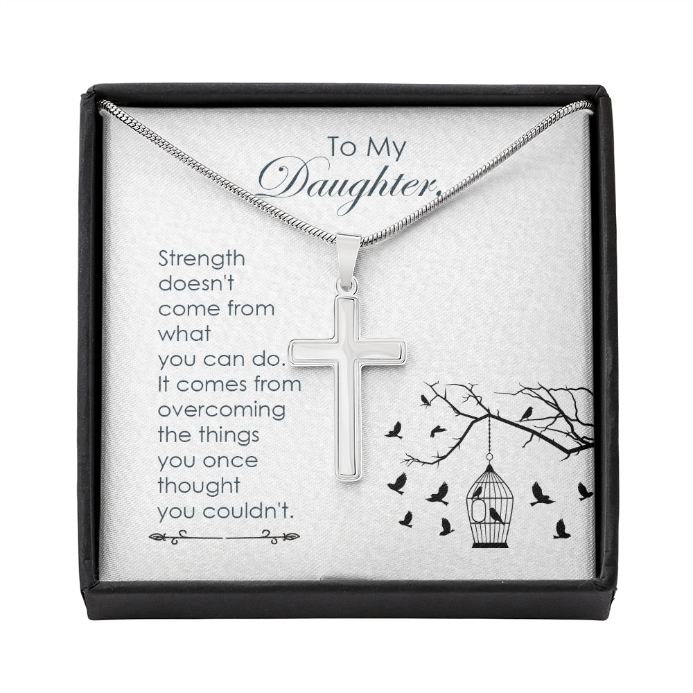 To My Daughter Strength Cross Card Necklace w Stainless Steel Pendant-Express Your Love Gifts