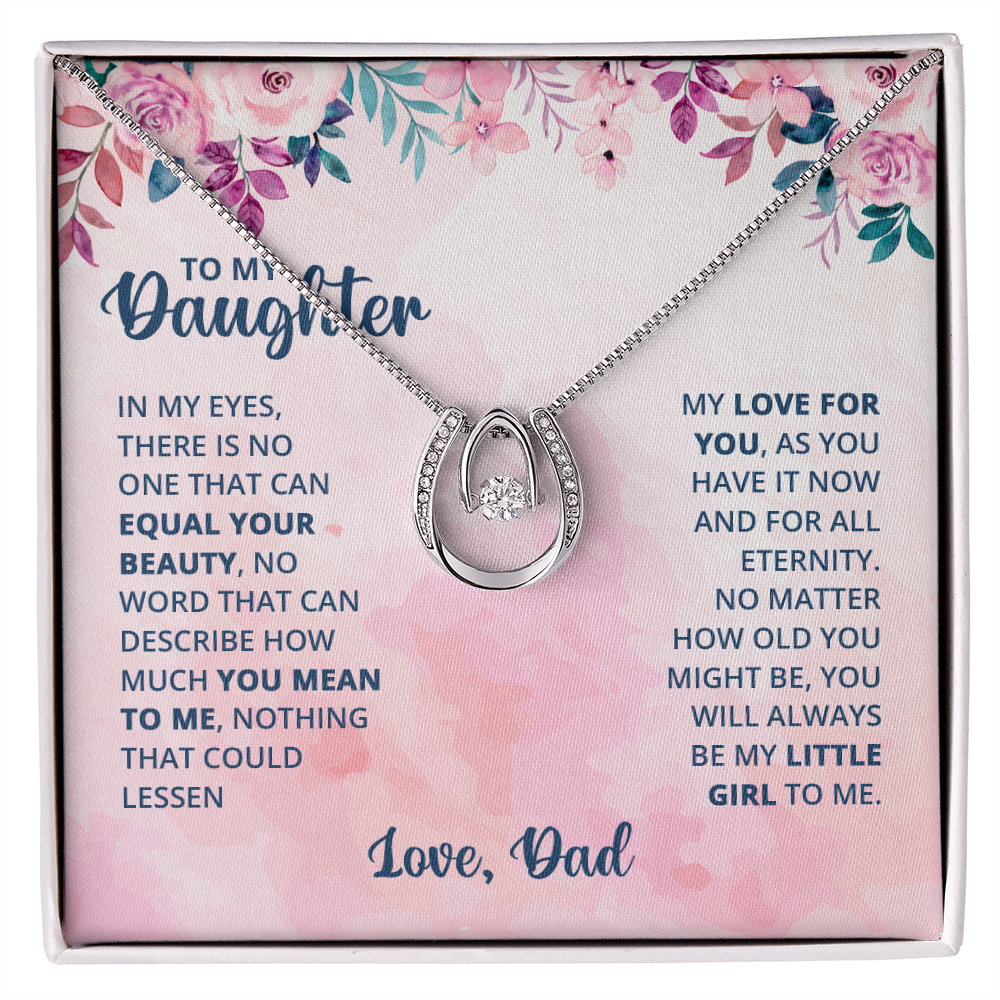 To My Daughter There is No One Lucky Horseshoe Necklace Message Card 14k w CZ Crystals-Express Your Love Gifts