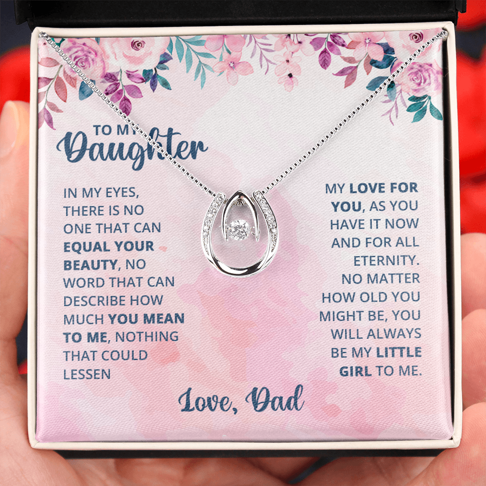 To My Daughter There is No One Lucky Horseshoe Necklace Message Card 14k w CZ Crystals-Express Your Love Gifts