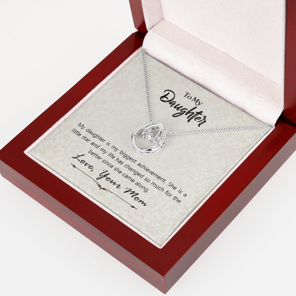 To My Daughter To My Daughte From Mom Axhievement Lucky Horseshoe Necklace Message Card 14k w CZ Crystals-Express Your Love Gifts