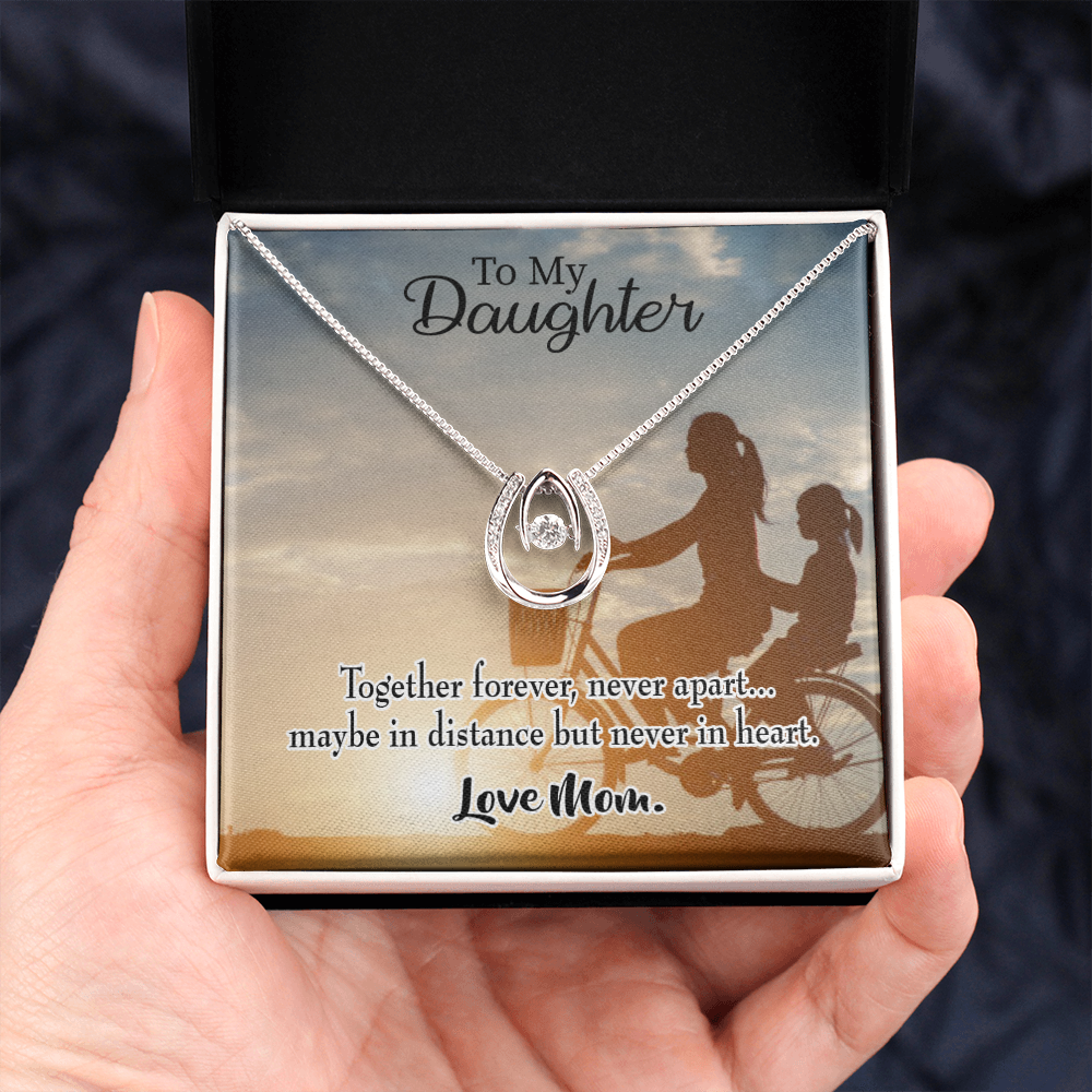 To My Daughter Together Forever Mom Lucky Horseshoe Necklace Message Card 14k w CZ Crystals-Express Your Love Gifts